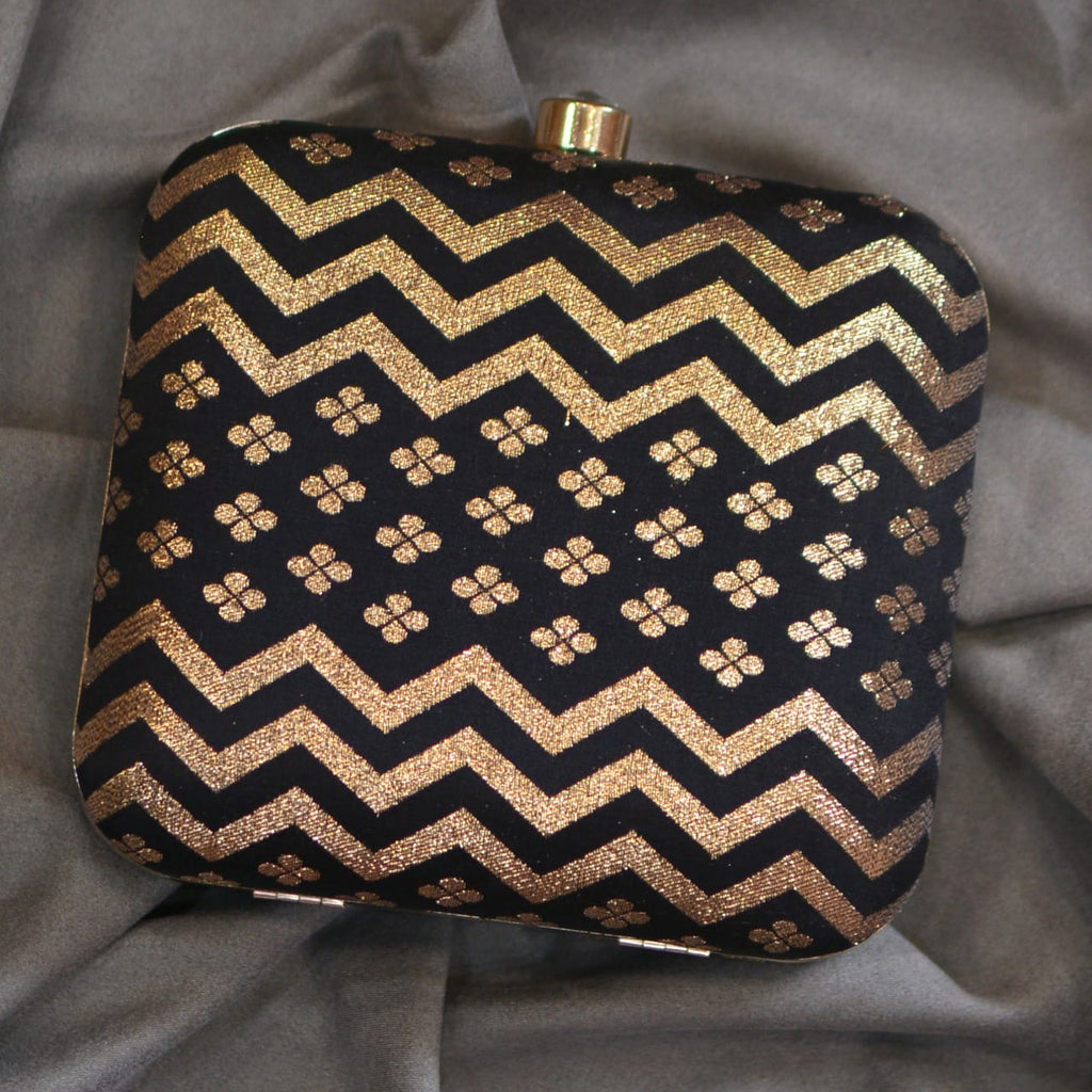 Black Evening Bag Purse Clutch Hard Case Satin Brocade Design Magnetic  Closure | eBay